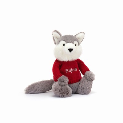 Jellycat Bashful Wolf with Red Jumper Australia | 897203VYB